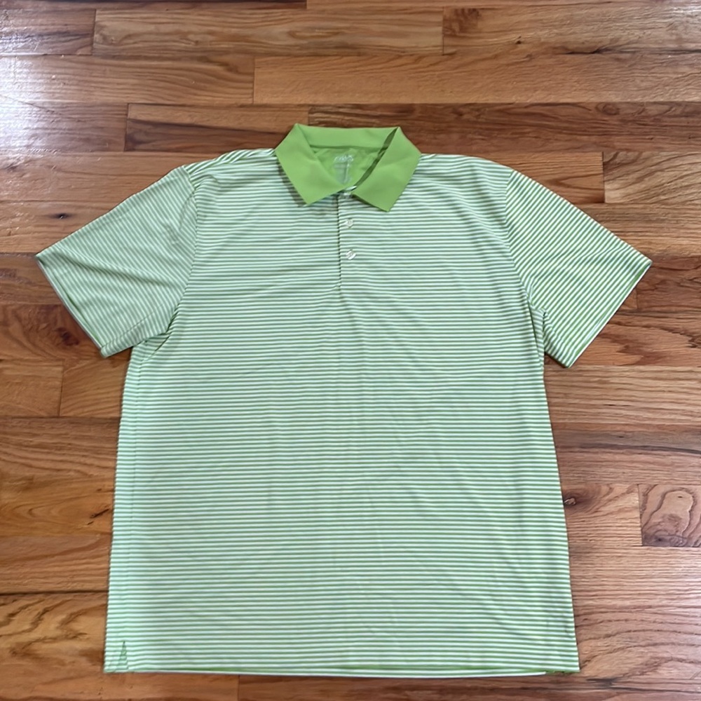 NEW!  Chaps Men's Golf Green Striped Lime Green Summer  Jersey Polo shirt XL